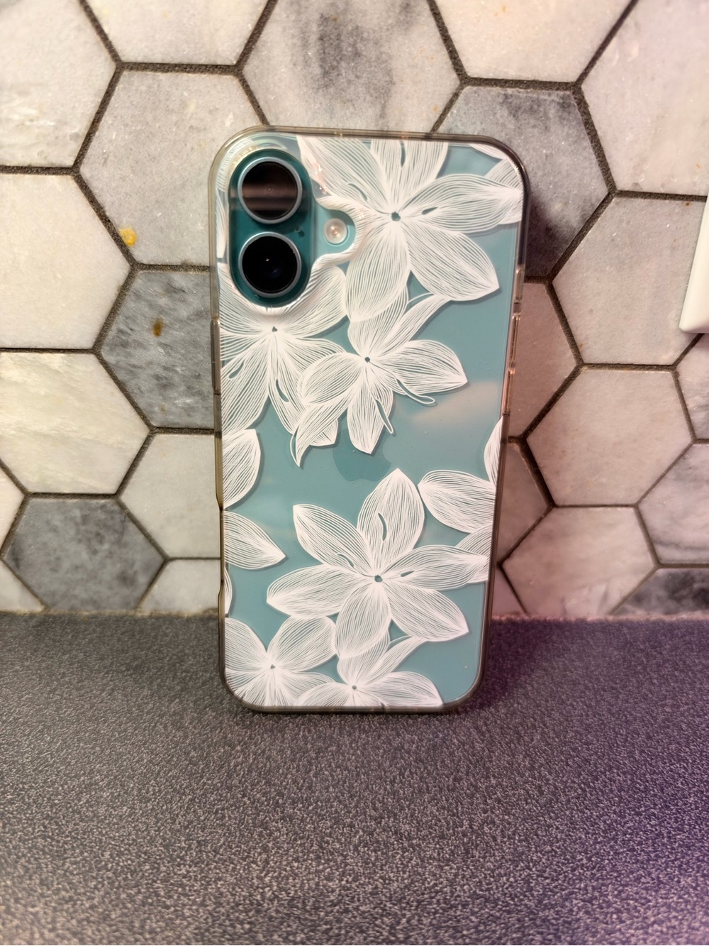 Floral Pattern Clear Phone Case for iPhone 16 Plus